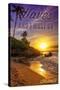 Hawaii - the Waves are Calling - Sunset and Palm-Lantern Press-Stretched Canvas