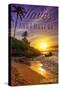 Hawaii - the Waves are Calling - Sunset and Palm-Lantern Press-Stretched Canvas