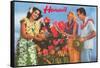 Hawaii, Tourist Couple, Fruit, Hawaiian Lady-null-Framed Stretched Canvas