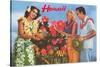 Hawaii, Tourist Couple, Fruit, Hawaiian Lady-null-Stretched Canvas