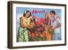 Hawaii, Tourist Couple, Fruit, Hawaiian Lady-null-Framed Art Print