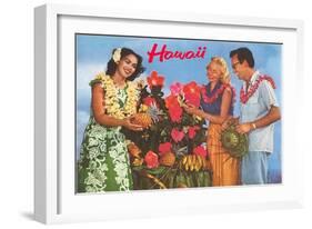 Hawaii, Tourist Couple, Fruit, Hawaiian Lady-null-Framed Art Print