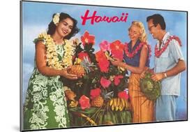 Hawaii, Tourist Couple, Fruit, Hawaiian Lady-null-Mounted Art Print