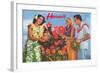 Hawaii, Tourist Couple, Fruit, Hawaiian Lady-null-Framed Art Print