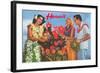 Hawaii, Tourist Couple, Fruit, Hawaiian Lady-null-Framed Art Print