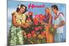 Hawaii, Tourist Couple, Fruit, Hawaiian Lady-null-Mounted Art Print