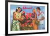 Hawaii, Tourist Couple, Fruit, Hawaiian Lady-null-Framed Premium Giclee Print