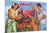 Hawaii, Tourist Couple, Fruit, Hawaiian Lady-null-Mounted Premium Giclee Print