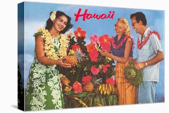 Hawaii, Tourist Couple, Fruit, Hawaiian Lady-null-Stretched Canvas