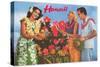 Hawaii, Tourist Couple, Fruit, Hawaiian Lady-null-Stretched Canvas