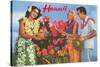 Hawaii, Tourist Couple, Fruit, Hawaiian Lady-null-Stretched Canvas