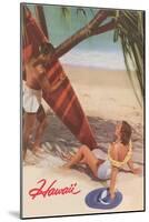 Hawaii, Tourists with Surfboard-null-Mounted Art Print