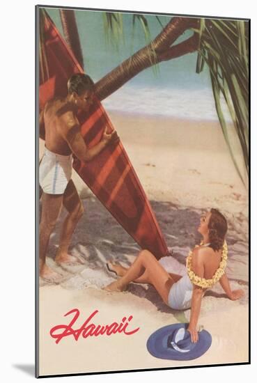 Hawaii, Tourists with Surfboard-null-Mounted Art Print
