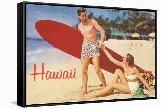 Hawaii, Tourists with Surfboard-null-Framed Stretched Canvas