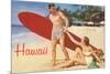 Hawaii, Tourists with Surfboard-null-Mounted Art Print