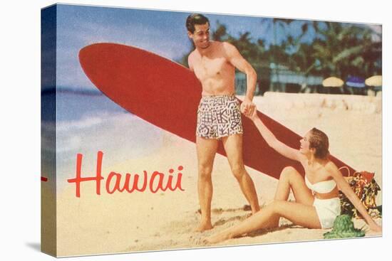 Hawaii, Tourists with Surfboard-null-Stretched Canvas