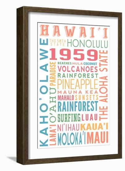 Hawaii - Typography-Lantern Press-Framed Art Print