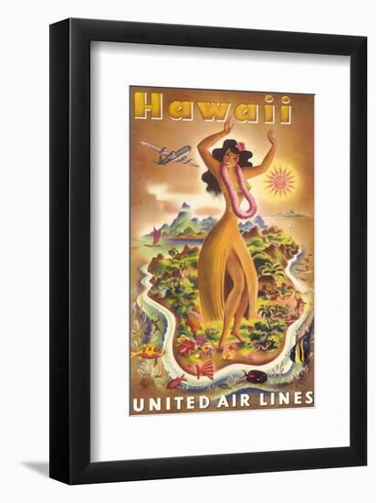 Hawaii, United Air Lines, Hula Dancer-null-Framed Art Print