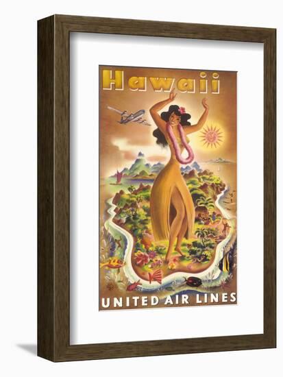 Hawaii, United Air Lines, Hula Dancer-null-Framed Art Print