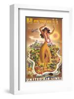 Hawaii, United Air Lines, Hula Dancer-null-Framed Art Print