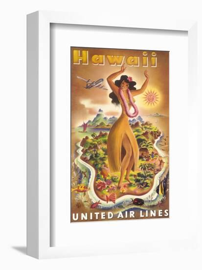 Hawaii, United Air Lines, Hula Dancer-null-Framed Art Print