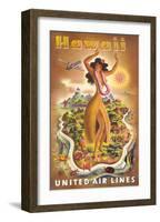 Hawaii, United Air Lines, Hula Dancer-null-Framed Art Print