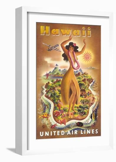 Hawaii, United Air Lines, Hula Dancer-null-Framed Art Print