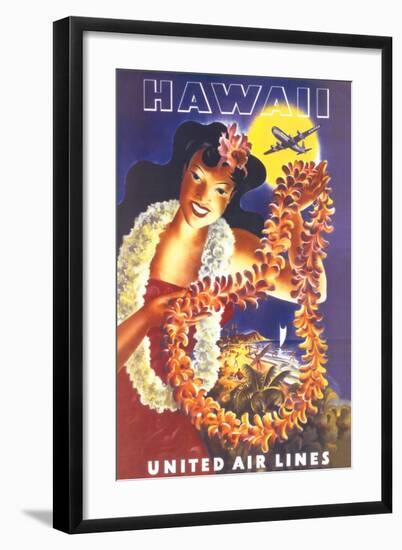 Hawaii, United Air Lines-null-Framed Premium Giclee Print