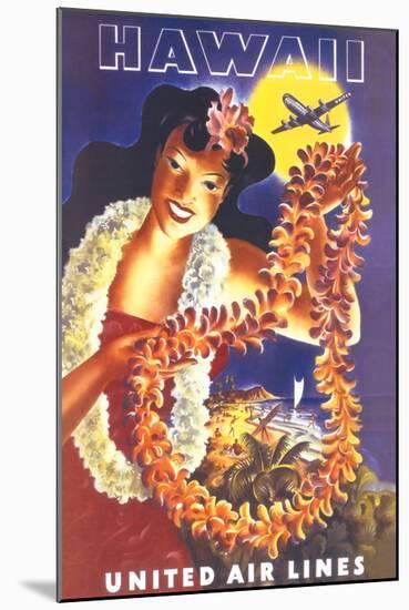 Hawaii, United Air Lines-null-Mounted Premium Giclee Print