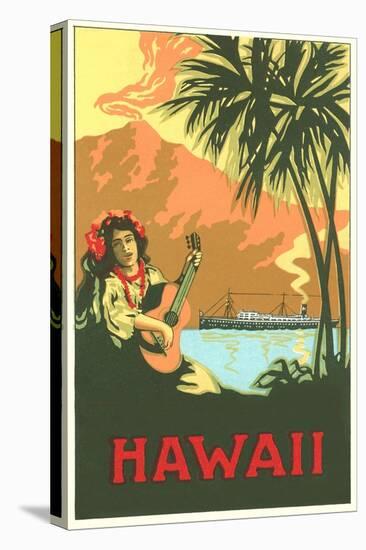 Hawaii, Volcano, Cruise Ship, Woman with Guitar-null-Stretched Canvas