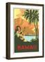 Hawaii, Volcano, Cruise Ship, Woman with Guitar-null-Framed Art Print