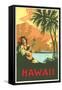 Hawaii, Volcano, Cruise Ship, Woman with Guitar-null-Framed Stretched Canvas