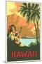 Hawaii, Volcano, Cruise Ship, Woman with Guitar-null-Mounted Art Print