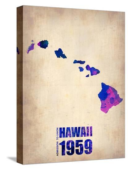 Hawaii Watercolor Map-NaxArt-Stretched Canvas