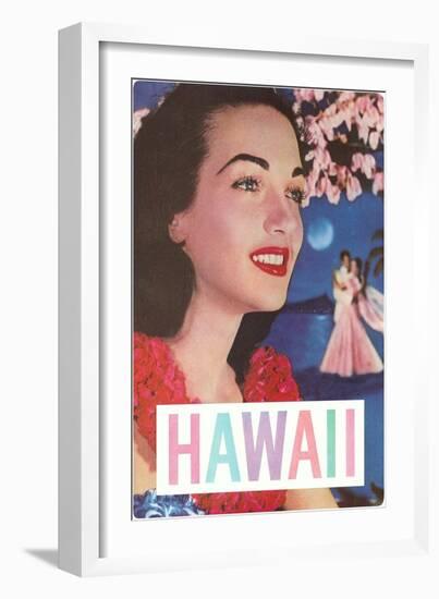 Hawaii, Woman in Lei with Dancers in Background-null-Framed Art Print