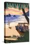 Hawaii - Woody on Beach-Lantern Press-Stretched Canvas