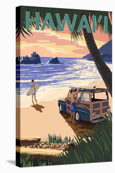 Hawaii - Woody on Beach-Lantern Press-Stretched Canvas