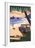 Hawaii - Woody on Beach-Lantern Press-Framed Art Print