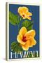 Hawaii - Yellow Hibiscus Flower-Lantern Press-Stretched Canvas