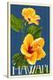 Hawaii - Yellow Hibiscus Flower-Lantern Press-Stretched Canvas