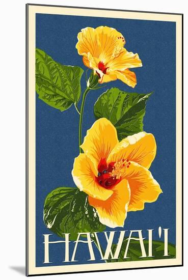 Hawaii - Yellow Hibiscus Flower-Lantern Press-Mounted Art Print