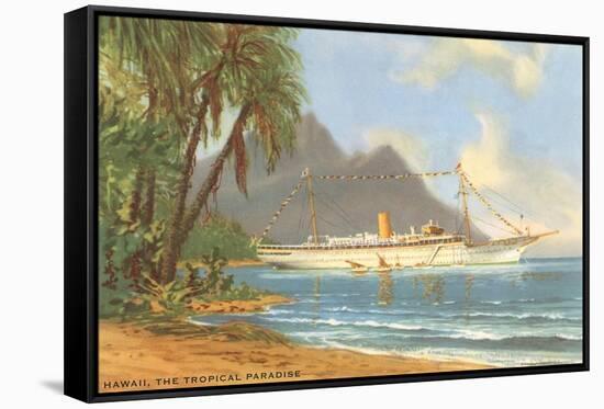 Hawaiian Beach with Cruise Ship-null-Framed Stretched Canvas