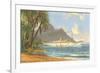 Hawaiian Beach with Cruise Ship-null-Framed Art Print