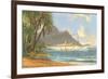 Hawaiian Beach with Cruise Ship-null-Framed Art Print