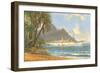 Hawaiian Beach with Cruise Ship-null-Framed Art Print