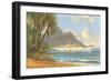 Hawaiian Beach with Cruise Ship-null-Framed Art Print