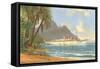 Hawaiian Beach with Cruise Ship-null-Framed Stretched Canvas