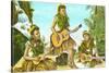 Hawaiian Hula Dancers with Guitar and Ukuleles-null-Stretched Canvas