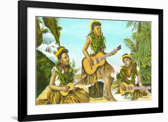 Hawaiian Hula Dancers with Guitar and Ukuleles-null-Framed Art Print