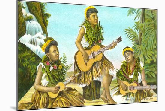 Hawaiian Hula Dancers with Guitar and Ukuleles-null-Mounted Art Print